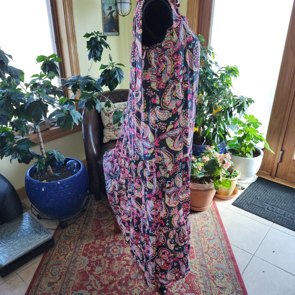 Emily Wonder Black Paisley Ruffle Dress Maxi  Boho size L - Picture 5 of 14